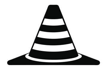 Black Striped Traffic Cone Icon Illustration, Isolated Simple Safety Cone Graphic Symbol