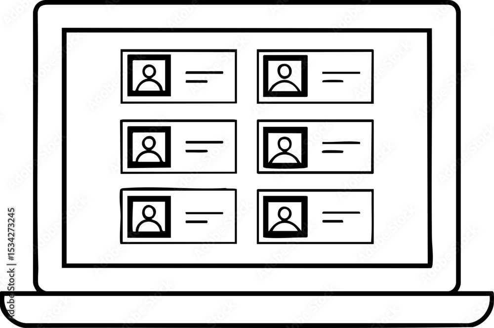 Fototapete a laptop screen displaying a user interface with six profile cards arranged in two columns, each car