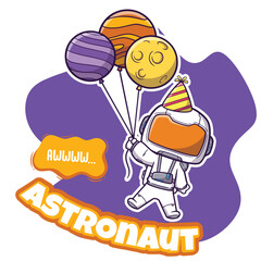Cartoon astronaut birthday moment for merchandise, great for t-shirt design, and greeting cards