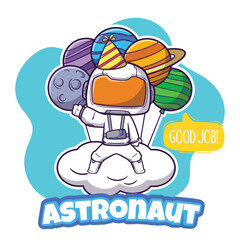 Cartoon astronaut birthday moment for merchandise, great for t-shirt design, and greeting cards