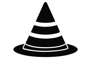 Stylized Halloween Witch Hat Illustration Featuring Black Cone Shape with White Stripes