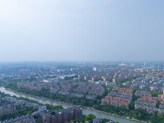 aerial view of urban scenery in the suburbs and beautiful villa area, Shanghai.