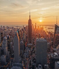 Fototapeta premium Golden Hour Above the Metropolis