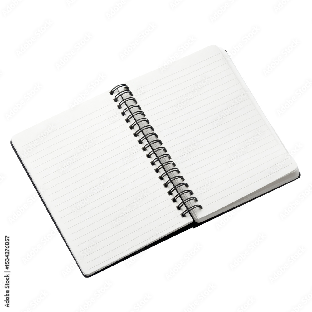 Poster blank spiral notebook with lines open for writing and creative ideas in a minimalist style transpare