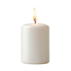 Single White Candle with Flame Isolated on White Background for Peaceful Ambiance and Relaxation Themes Transparent background or png