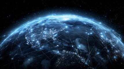 Global Network: Illuminated Earth with Intricate Connections