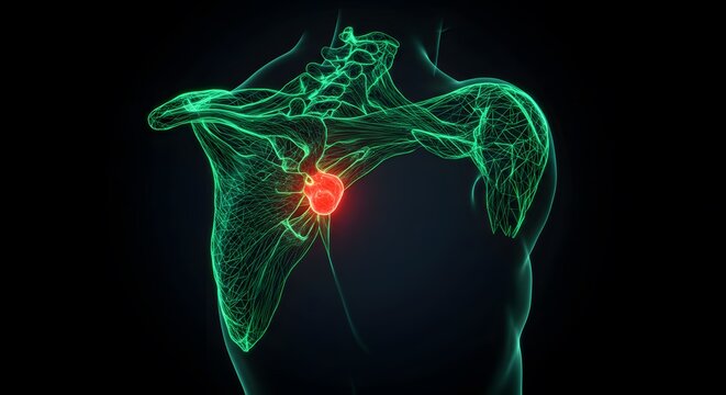 Human Anatomy 3D Model Showing Shoulder Pain and Inflammation in the Acromioclavicular Joint