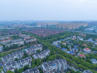 aerial view of urban scenery in the suburbs and beautiful villa area, Shanghai.