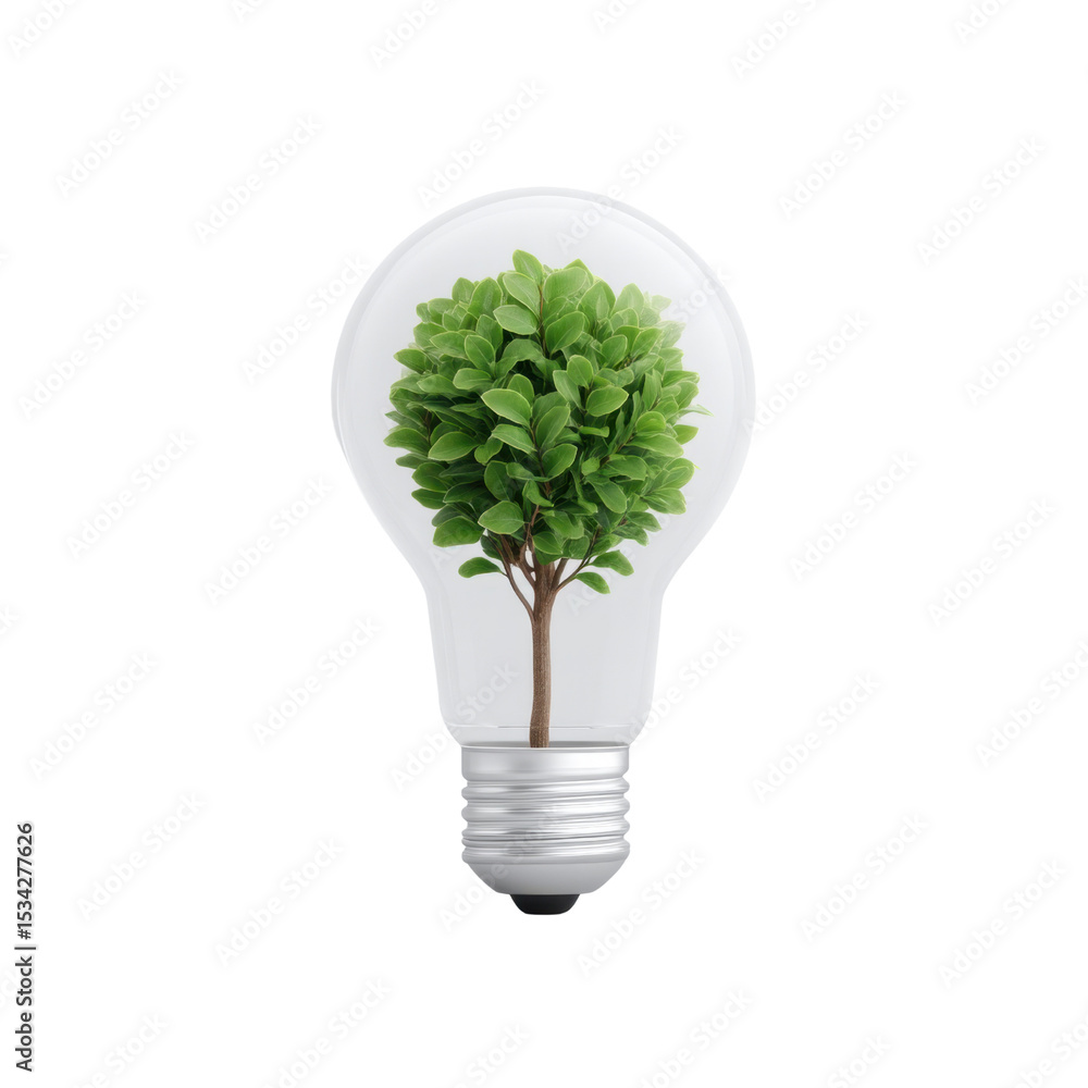 Poster lightbulb with tree inside representing eco-friendly ideas and sustainable energy concepts transpare