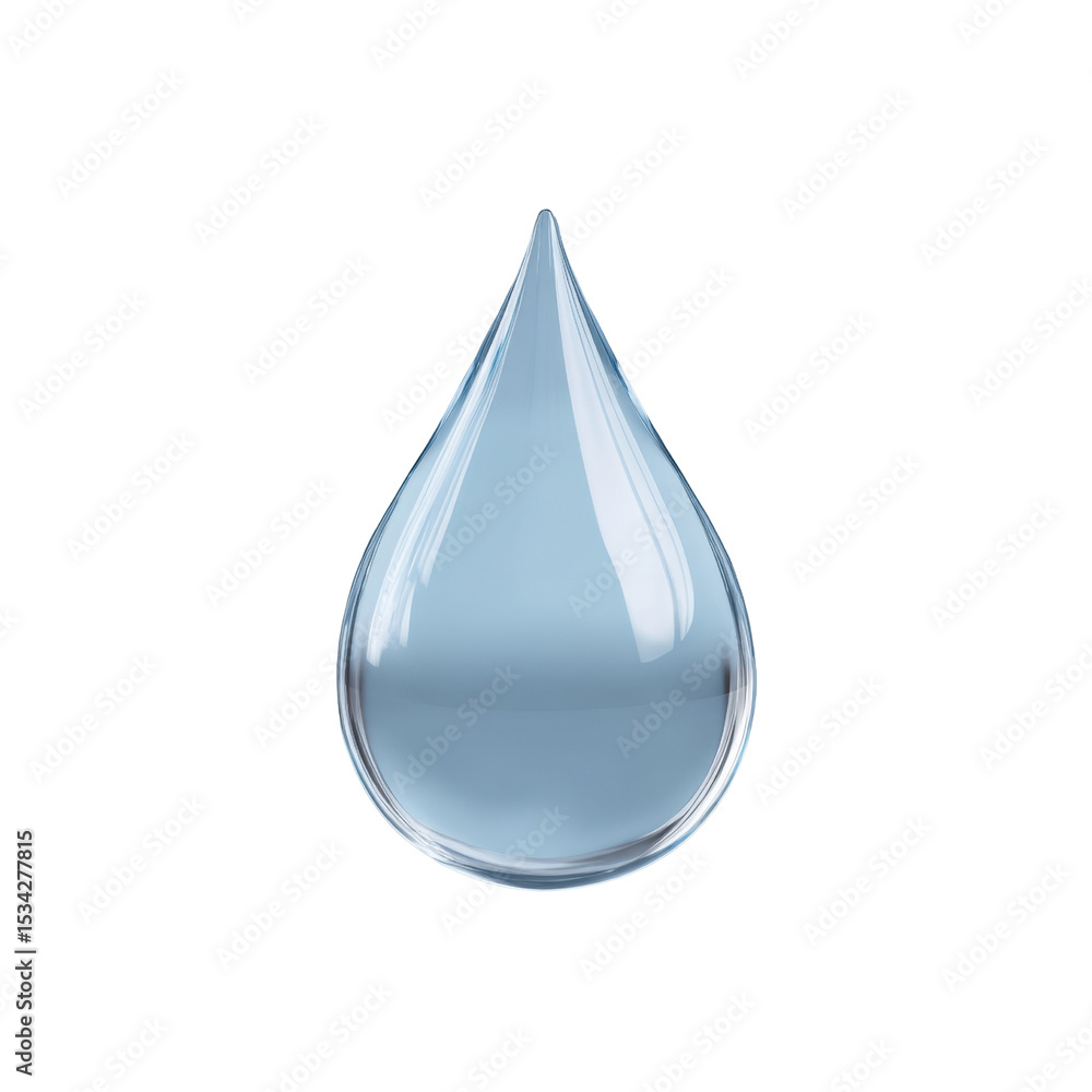 Poster water drop isolated on transparent background with reflections and highlights representing purity an