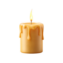 Elegant Yellow Candle with Melting Wax and Flickering Flame in a Soft Light Setting for Cozy Ambience Transparent background or png