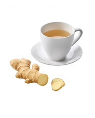 Ginger Tea with Fresh Ginger Root on White