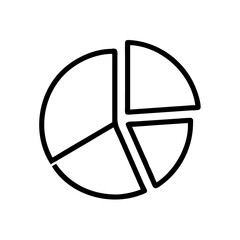 Simple Black Pie Chart Icon in Silhouette Style Isolated on White Background – Minimalistic Data Visualization Symbol for Infographics, Analytics, Business Reports, and Web UI Design