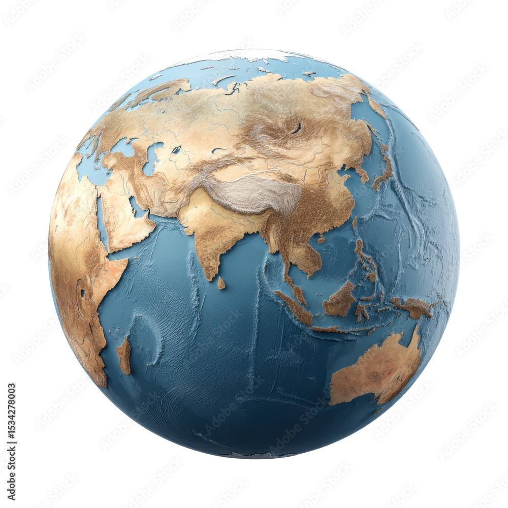 Aufkleber detailed topographic map of earth with highlighted continents and oceans in realistic 3d representat