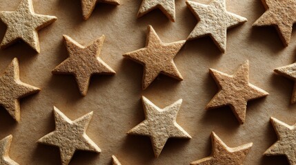 Obraz premium Golden Star Shaped Cookies on Brown Background
