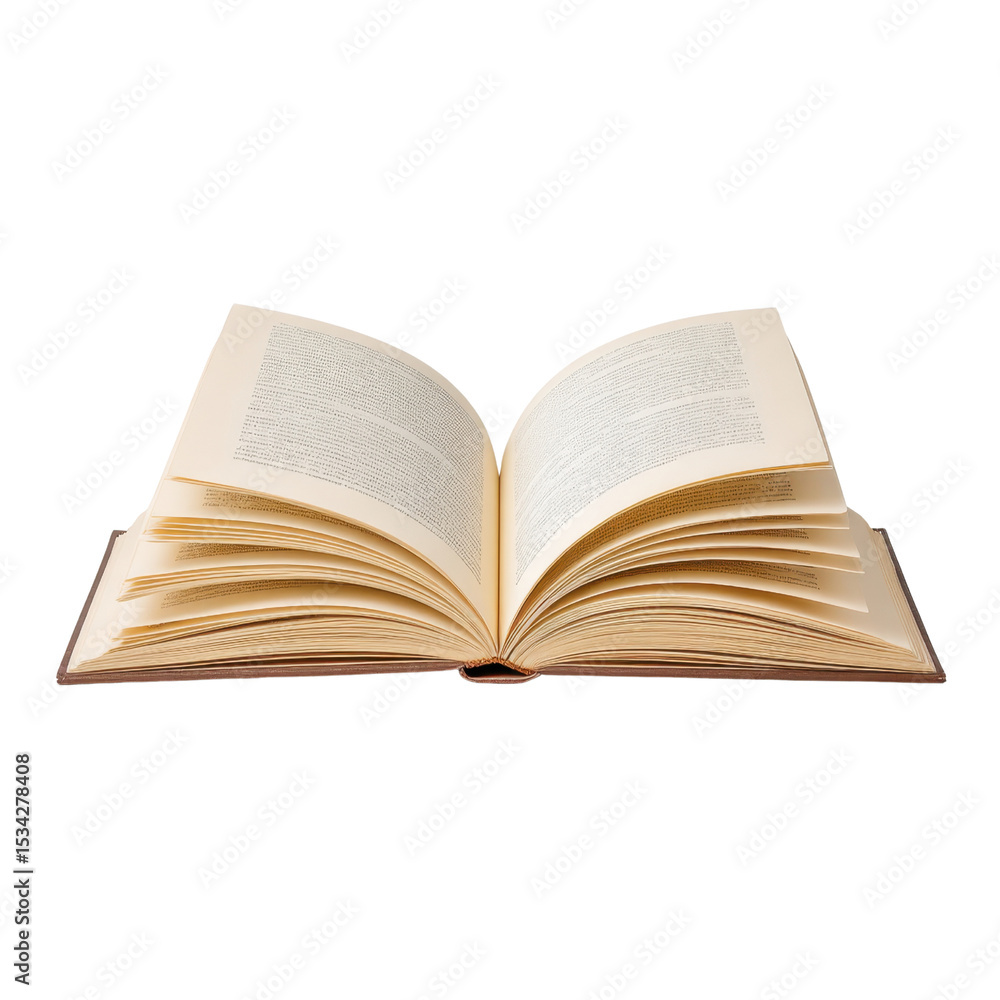 Poster open book with pages flipping, displaying text and potential for reading and learning opportunities 