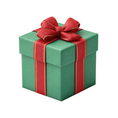 Obraz premium Beautiful Green Gift Box with Red Satin Bow Ready for Holiday Celebration or Special Occasion Transparent background or png