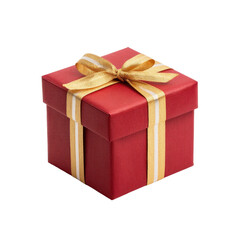 Fototapeta premium Elegant red gift box with gold ribbon and bow arranged on a white background for festive celebrations and occasions Transparent background or png