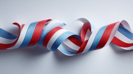 Fototapeta premium Red White Blue Spiral Ribbon on White Background