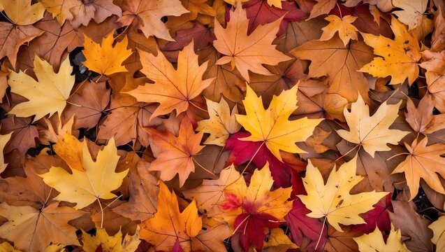 Background group autumn orange leaves