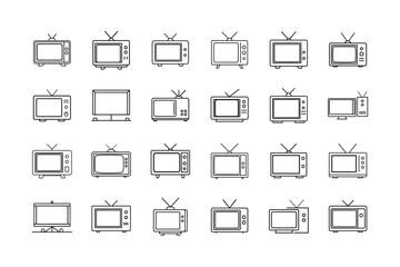 Collection of Retro and Modern Television Icons in a Minimalist Black and White Style