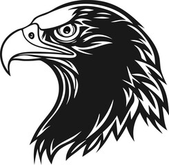 Obraz premium high quality, detailed, sharp, highly detailed illustration of a bald eagle head, detailed feathers, piercing eyes, strong beak, precise details, dark, bold lines, black and white 