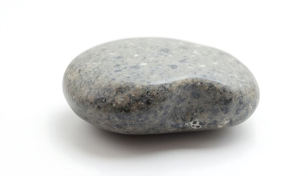 Smooth gray river rock with white speckles on a clean white background.