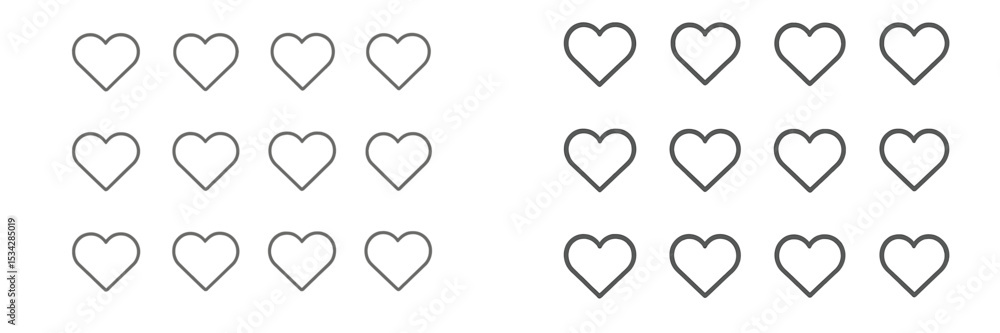 Poster heart shapes arranged in a grid pattern for design and decoration purposes in a vector flat illustra