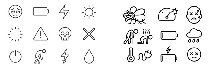 Collection of vector flat illustrations depicting common emotions, warnings, and energy symbols in a minimalist style