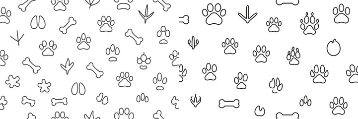 Vector flat illustration of various animal tracks and bones in a playful design suitable for pets