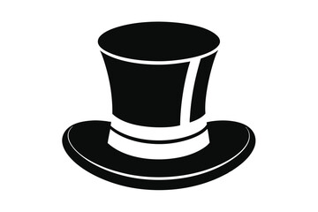 Elegant Black Top Hat with White Ribbon, Vintage Style Design Element