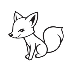 Vector art of a cartoon fox sits isolated on white background, its tail curled jauntily