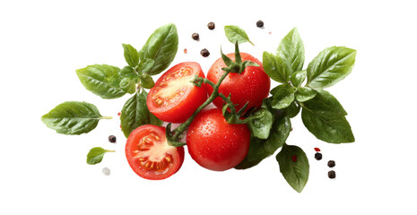 Naklejka premium [Transparent Background PNG]Fresh Tomatoes and Basil with Spices