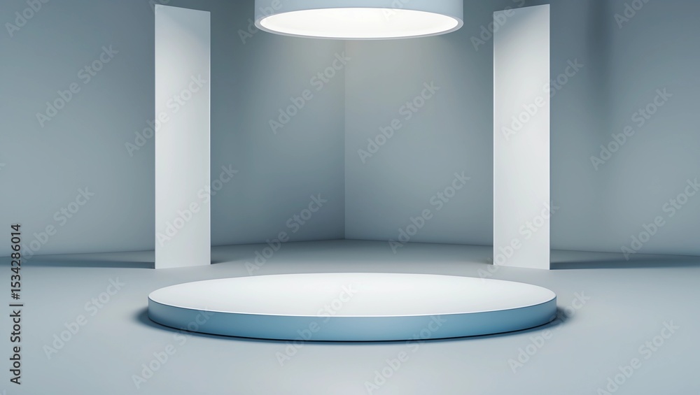 Poster empty pedestal or podium display on white room and light background with futuristic stand concept. b