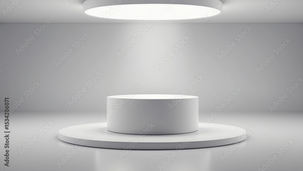 Poster empty pedestal or podium display on white room and light background with futuristic stand concept. b