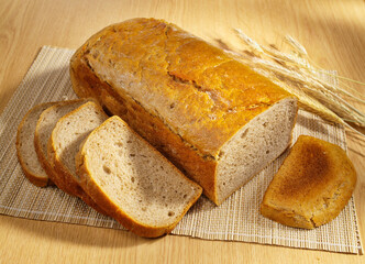 Whole wheat bread,  organic ingredients, healthy, placed on the dining table