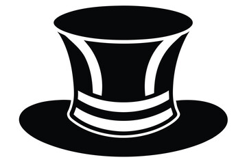 Striking Black Top Hat Icon with Distinct White Band in Flat Style