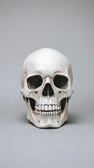 Human Skull Model on Grey Background - Anatomy Study, Halloween Decoration