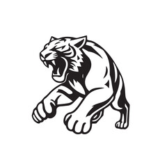 Vector art of a ferocious tiger lunges forward, isolated on white background, a vector illustration of raw power