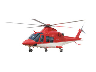 [Transparent Background PNG]Red Helicopter with White Details on Isolated Background