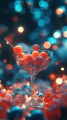 Festive Red Candy Cocktail in Crystal Glass with Bokeh Lights