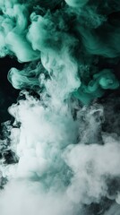 Abstract Teal and White Smoke Swirls on Black Background