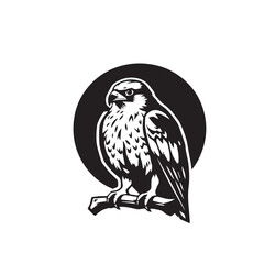 Vector art of a majestic falcon perched on a branch, isolated on white background, a vector illustration