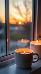 Cozy Sunset Candlelight in a Mug by the Window