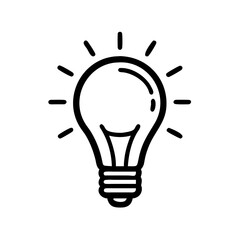 Black Lightbulb Idea Icon in Silhouette Style Isolated on White Background – Creative Innovation Symbol for Brainstorming, Business Strategy, Startups, and Web UI Design