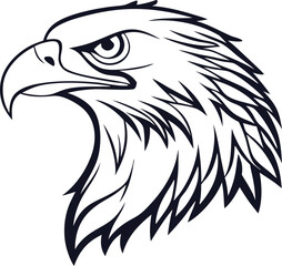 Obraz premium high quality, detailed, sharp, highly detailed illustration of a bald eagle head, detailed feathers, piercing eyes, strong beak, precise details, dark, bold lines, black and white 