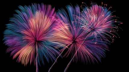 Vibrant Pink and Blue Fireworks Display at Night