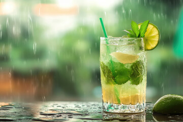 Fresh lemon juice summer food drink abstract background. Generative ai.