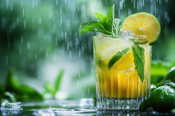 Fresh lemon juice summer food drink abstract background. Generative ai.