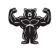 Vector art of a muscular bear flexing its biceps, isolated on white background